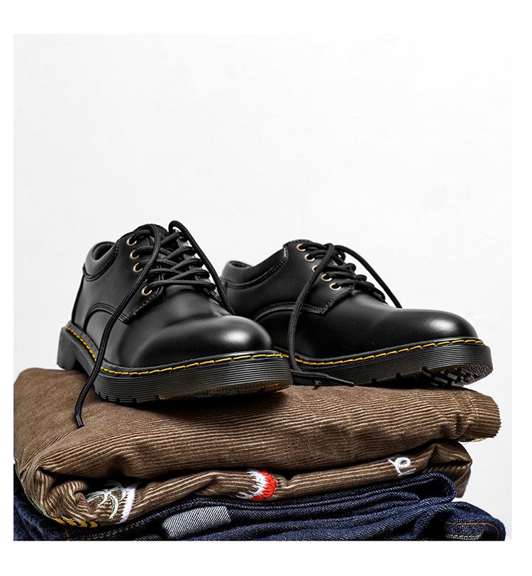 Pánské kožené boty s tlustou podrážkou v britském stylu - nízké formální boty s kulatou špičkou