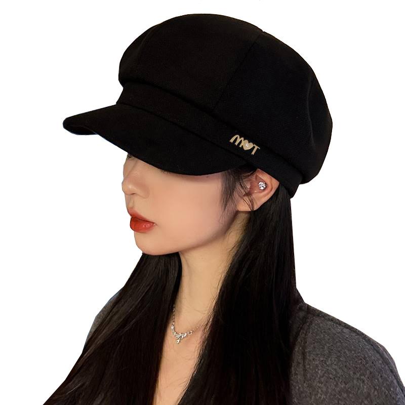 Fashion New Hat for Women Showing Their Faces Small Black Octagonal Hat  Korean Style Autumn and Winter Versatile Painter Hat Duck Tongue Beret Trendy