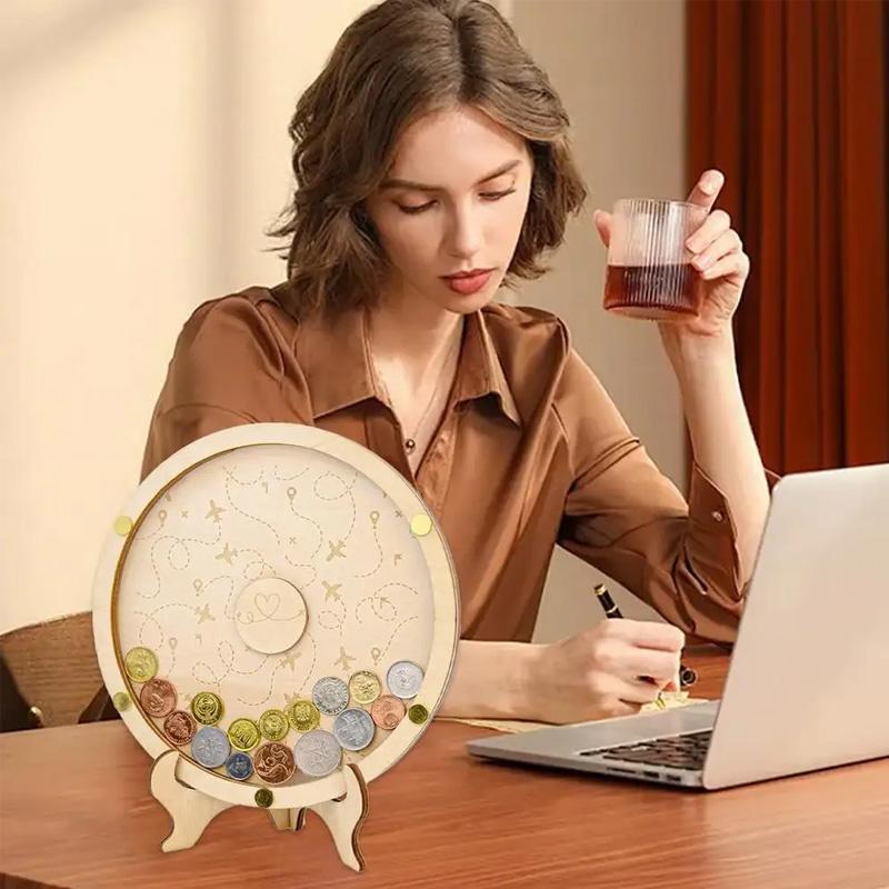 1Pc Coin Display Holder Vault Savings Bank Keepsake Cash Adventure Money Collection With Slot On Top Wooden Coin Box Memories