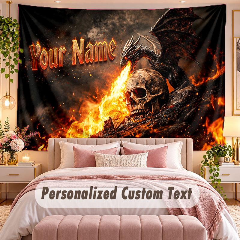 Dragon (1) Theme Wall Tapestry Customized With Name Text Personalized Hanging Tapestry For Bedroom Living Room Decor