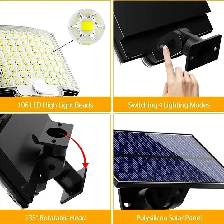 LED Solar Split Wall Lamp Outdoor Waterproof 192 LED Floodlight Motion Sensor 3 Mode Solar Light For Garden Security Wall Light
