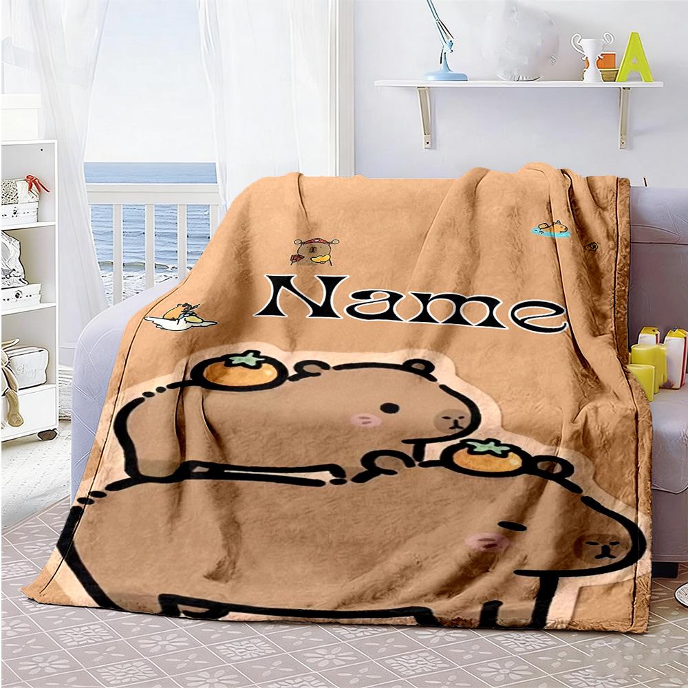 Two Capybaras Personalized Name Blanket Multi-purpose Personalized Blanket Soft & Cozy Throw For Livingroom Bedding Office Chair Seaside All-Season Us