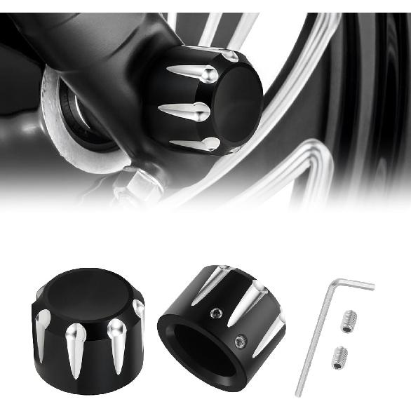 PBYMT Black Front Axle Nut Cover Cap CNC Aluminum Compatible For Harley Davidson Touring Road King Street Glide Electra Glide Softail Sportster Iron