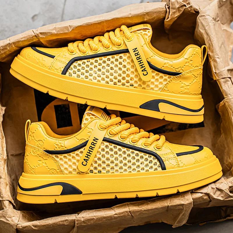 

Original Designer Platform Sneakers for Men Hollowed Yellow Casual Sneaker Men New Trendy Board Shoes for Man Zapatos De Hombre 39