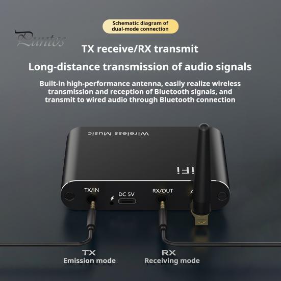 

2-в-1 Bluetooth-сумісний передавач Пульт дистанційного керування Компактний дизайн Бездротовий стереоприймач Високоякісний аудіоадаптер чорний
