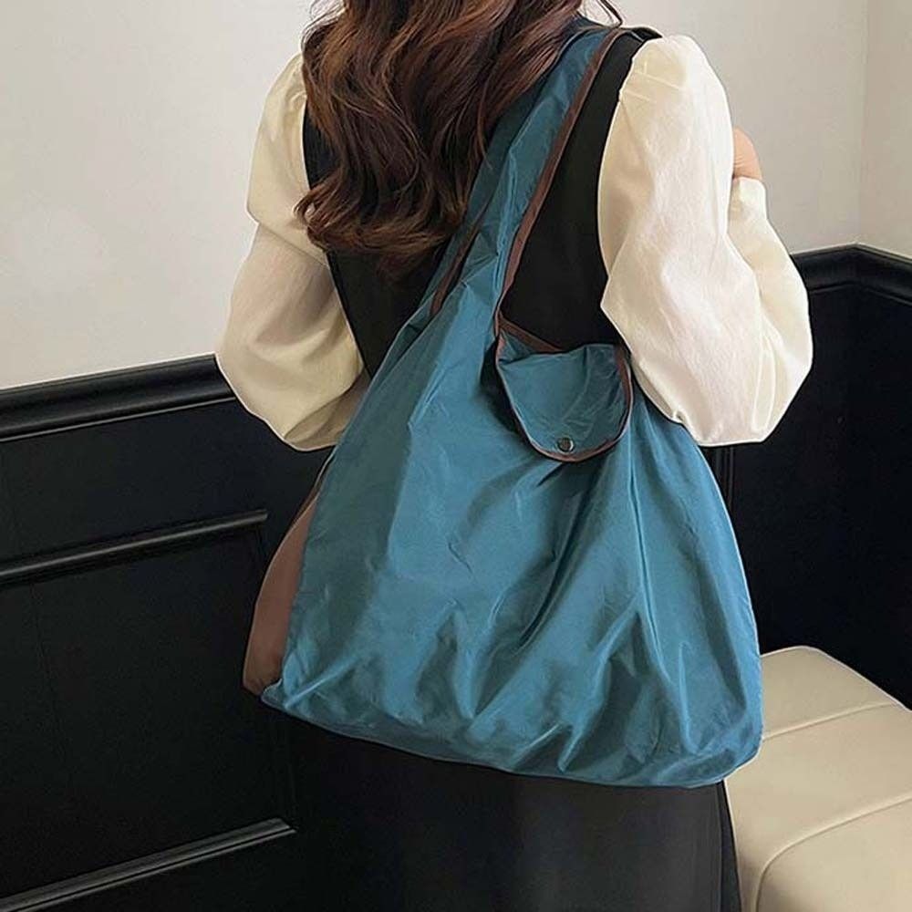 Large Capacity Foldable Shopping Pouch Multi-functional Contrast Color Shoulder Bag Supermarket