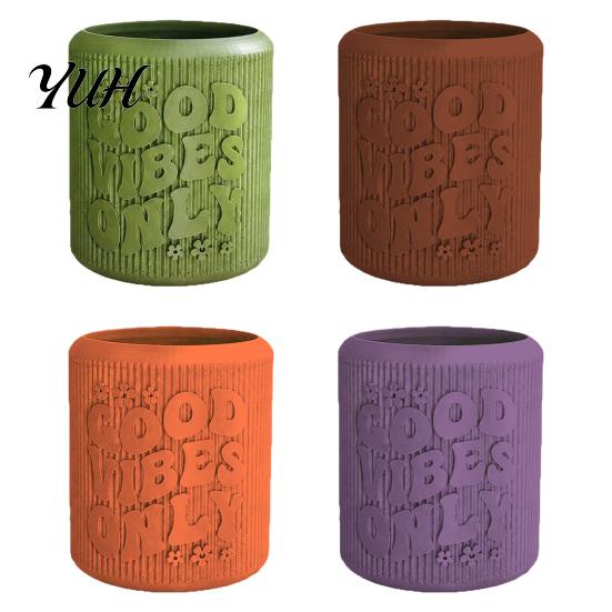 3D Embossed Plastic Plant Container Printed Planter, Small Good Vibes Only Flower Pot, Lightweight Planters for Home Cute Cactus Desktop Office Decor