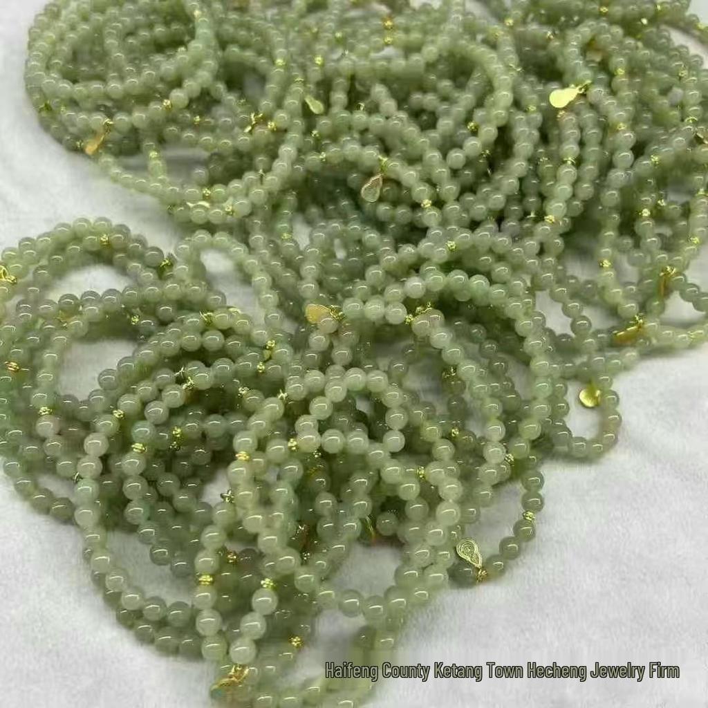 Hetian Jade Beaded Bracelet with Qinghai Material - DIY Design, Buddhist Round Beads Jewelry.