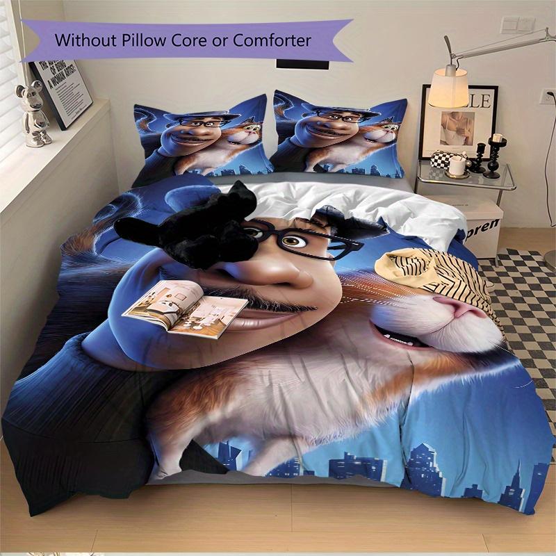 3pcs Soul Cat & Man Quilt Set, Soft and Comfortable Bedroom, Guest Room and Dorm Decor Bedding Set 1 Quilt Cover + 2 Pillowcases.Q085