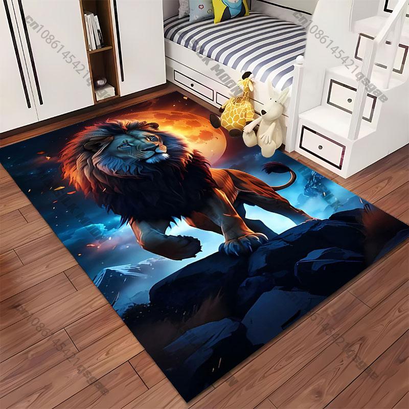 Majestic Lion Under Glowing Moon Carpet Yoga Living Room Room Decor Children's Crawling Mat Doormat Area Rug Games Mat