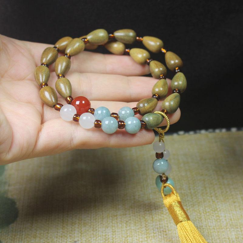 Unisex Simple Green Sandalwood Prayer Beads Bracelet Literary Gift