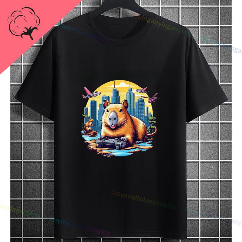 Funny Gamer Capybara Graphic Tshirt Cool Black Casual Tee With Fashion Glasses  Video Game Controller Design For All Seasons