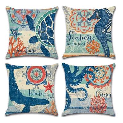 Ocean blue Animals Sea Turtle Octopus Seahorse Fish Cushion Cover Pillow case