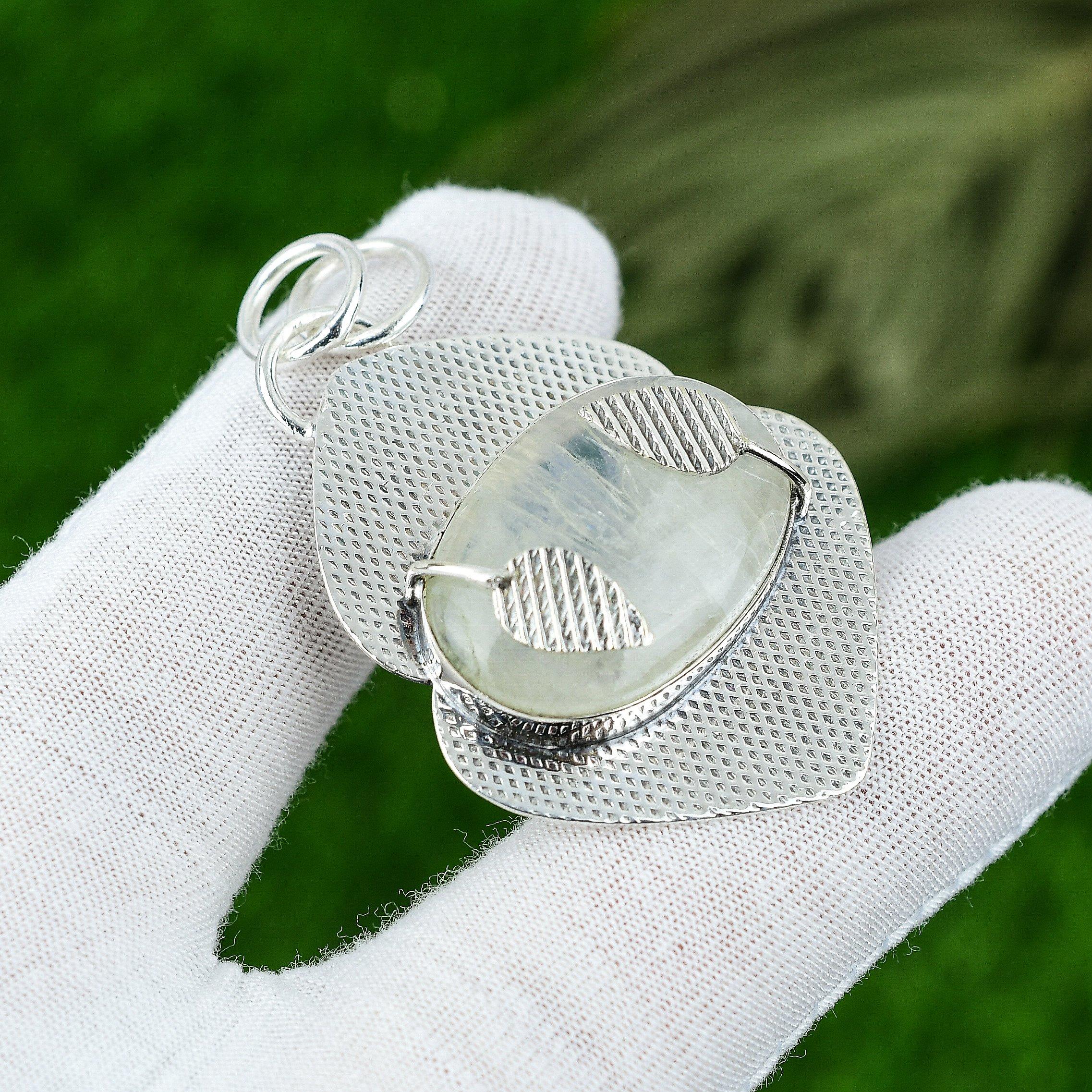 

Натуральный Радужный Лунный Камень Драгоценный Камень Ювелирные Изделия 925 Пробы Серебро Кулон Для Женщин