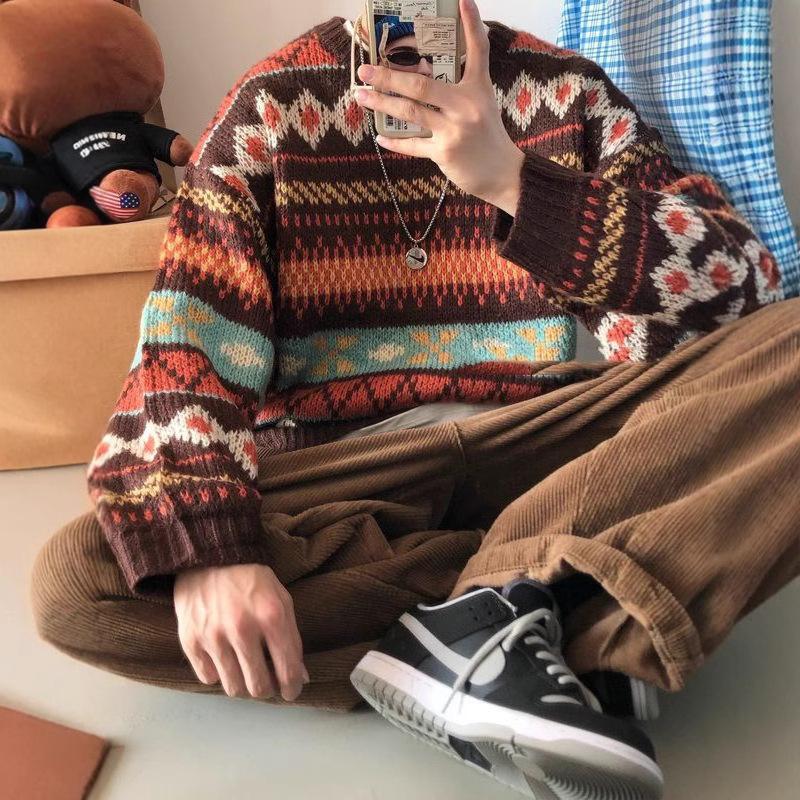 Men s Loose Trendy Sweater Knitted Sweater L