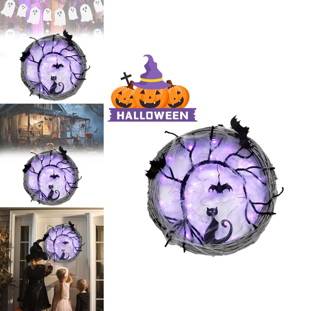 Handcrafted Halloween Cat Wreath Scary Outdoor Decor For Festive Home Display
