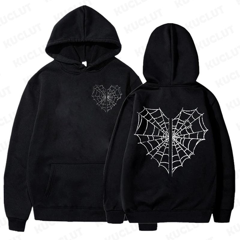Casual Women's Hoodies Spider Print Women Hoodie Stylish Hooded Sweatshirt Long Sleeve Top Autumn Winter Pink Hoodies Hooded