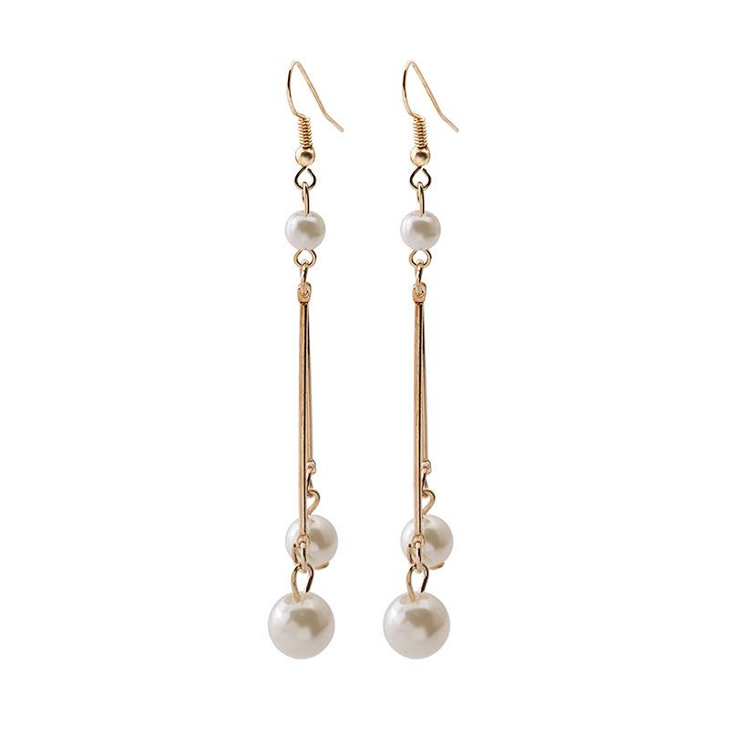 Dongdaemun New Internet Celebrity Pearl Long Fringed Earrings Ins Round Commuter Size Pearl Earrings