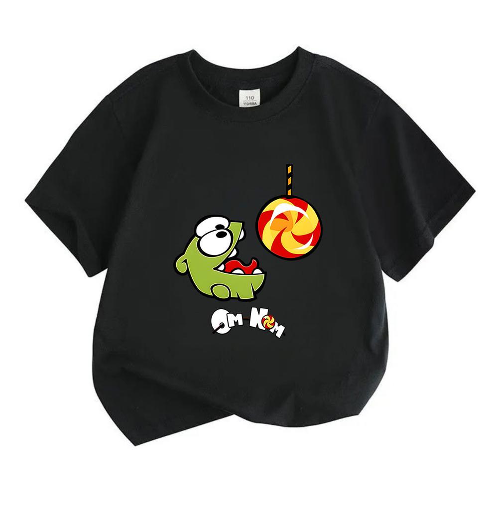Kids Boys Girls 100% Cotton Crew Neck Short Sleeve T-Shirt, Cute Cartoon Green Little Character Lollipop Print Casual Soft Breathable Summer Tee for C
