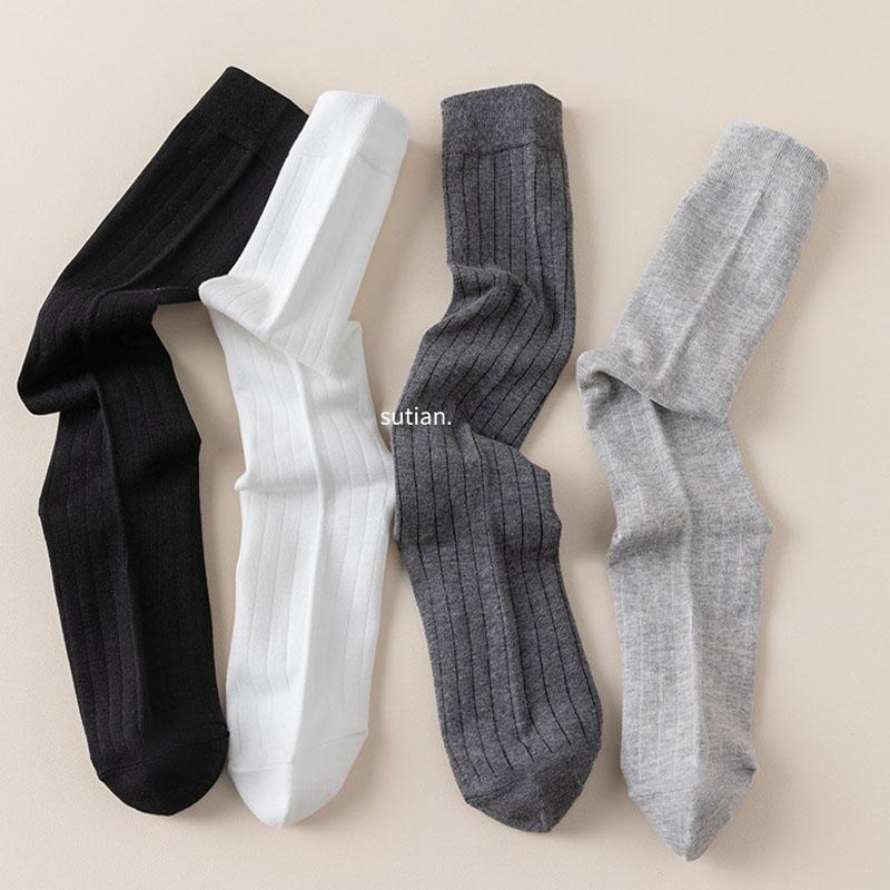 4 Pairs Man Long  Socks Business Cotton Striped Solid Anti-Bacterial,Breathable,Warm Below Knee Calf Crew Socks Gentleman Sokken