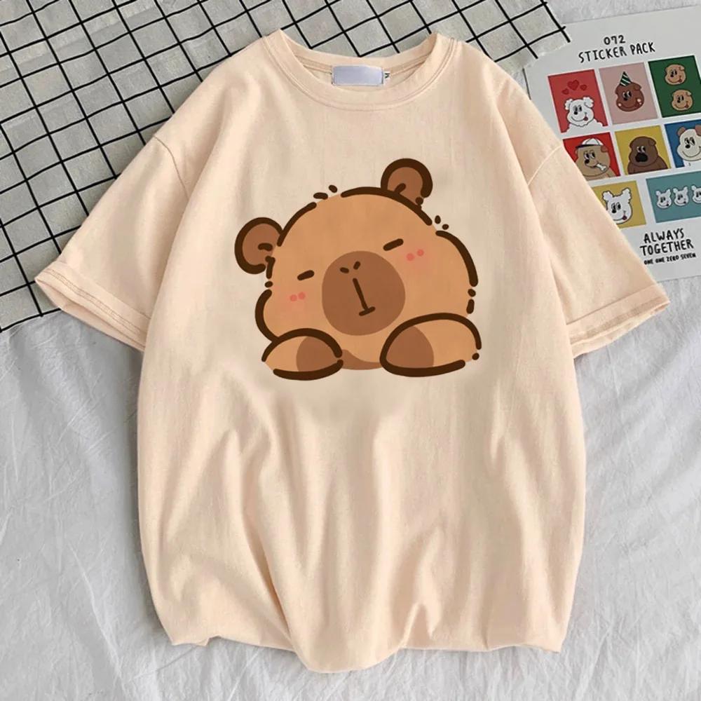 Capybara Kapibara Women's Fashion Kawaii Clothes T-shirt Soft Round Neck Short Sleeve Cute Top Pattern Clothing