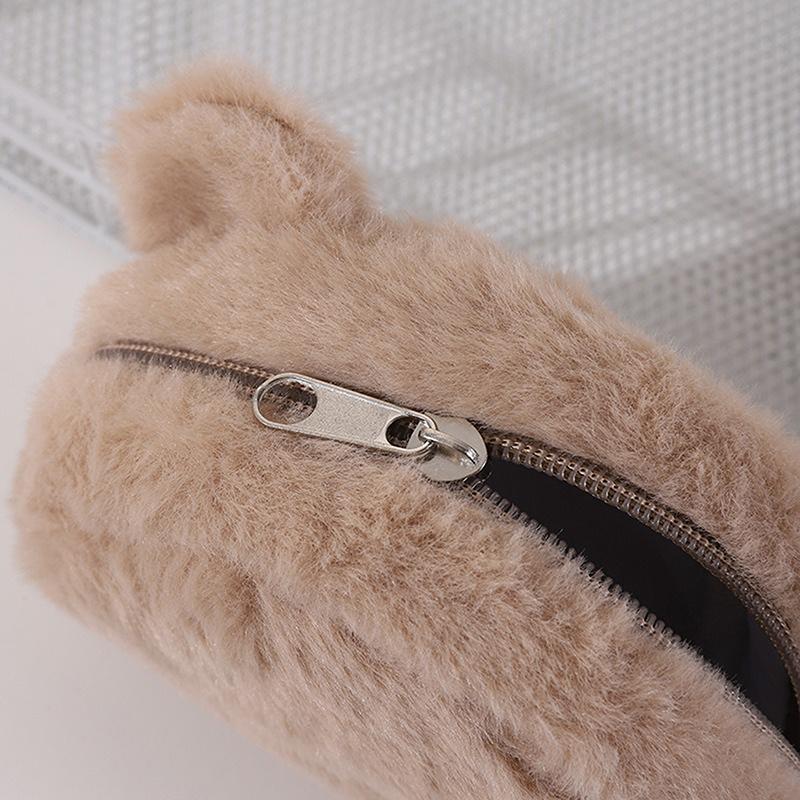 Bolsa de Moedas com Zíper de Urso Fofo de Desenho Animado Bolsa de Maquiagem Durável Bolsa de Fone de Ouvido Portátil de Pelúcia Bolsa de Maquiagem para Meninas Carteira Pequena Kawaii