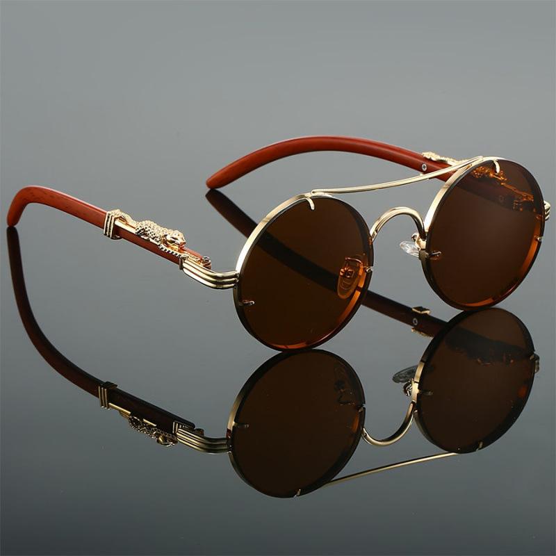New Retro Imitation Wood Grain Women Sunglasses Men'S Round Travel Sun Glasses Women'S Fashion Trend Uv Protection Glasses