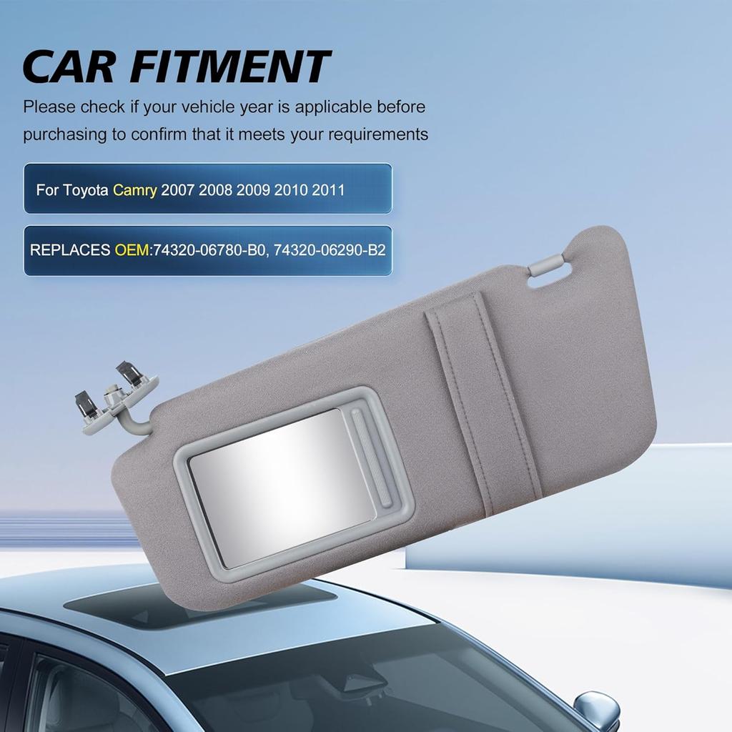 Gray Left Driver Side Sun Visor Fit For Toyota Camry 2007 2008 2009 2010 2011 Without Sunroof And Left & Right Driver Passenger Side 74320-06780-B0