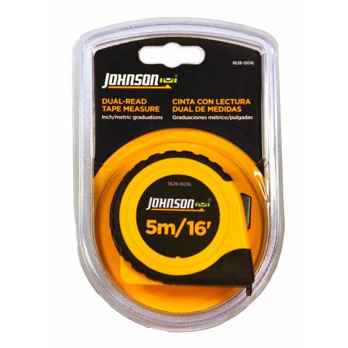 Johnson Level 5m Convex Tape Measure with Inch and Metric Scales, 1828-0016