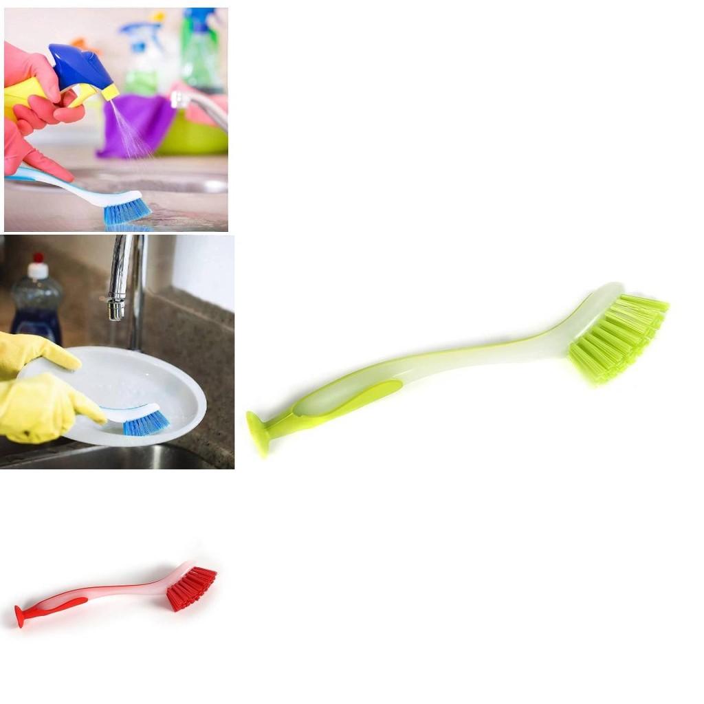 Plastic Dish Cleaning Brush With Suction Cup And Long Handle For Kitchen Scrubbing Tasks