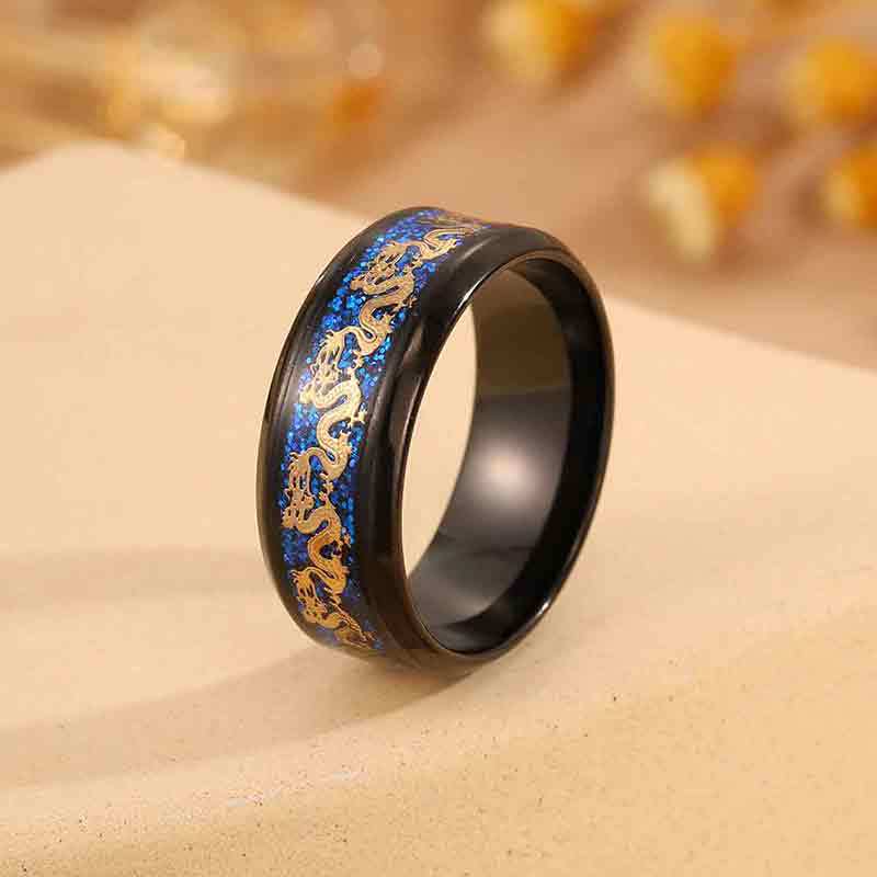 Stainless Steel Dragon-patterned Men's Ring, Retro Chinese Dragon Calligraphy Closed-loop Finger Ring Accessory