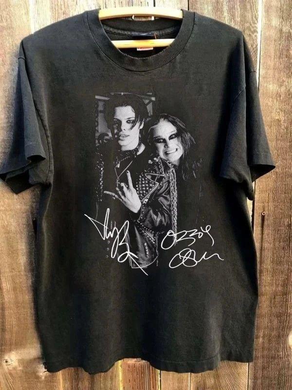 Herren Baumwoll T-Shirt, Schnelltrocknend Atmungsaktiv, Sommer Freizeitkleidung Signatur Yungblud Und Ozzy Kurzarm Schwarze Farbe Unisex T-Shirt S5XL