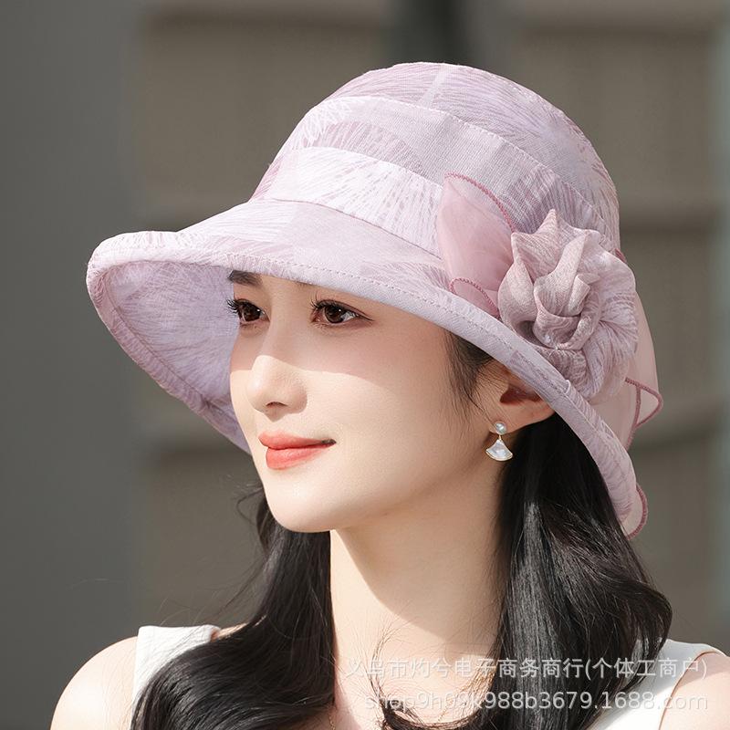 Spring and Summer Middle-aged and Elderly Flower Mesh Hat Women's Temperament Fashion Casual Thin Foldable Travel Visor