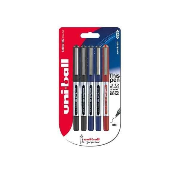 Uniball Eye Micro UB-150 Pack de 5 Stylos à bille pointe 0,5 mm Noir/Bleu/Rouge - 153544321