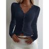 Fashion Women Cozy Lace Long Sleeve V Neck Cardigan Crewneck Cardigan Knit Button Sweater Shirt