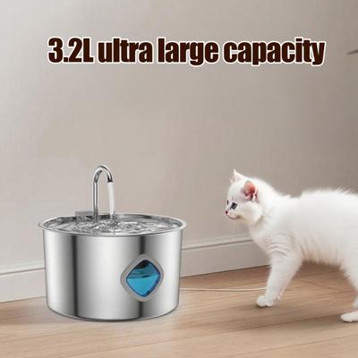 3.2L Pet Water Fountain Stainless Steel Automatic Water Dispenser Cat Water Fountain with Clear Window Quadruple