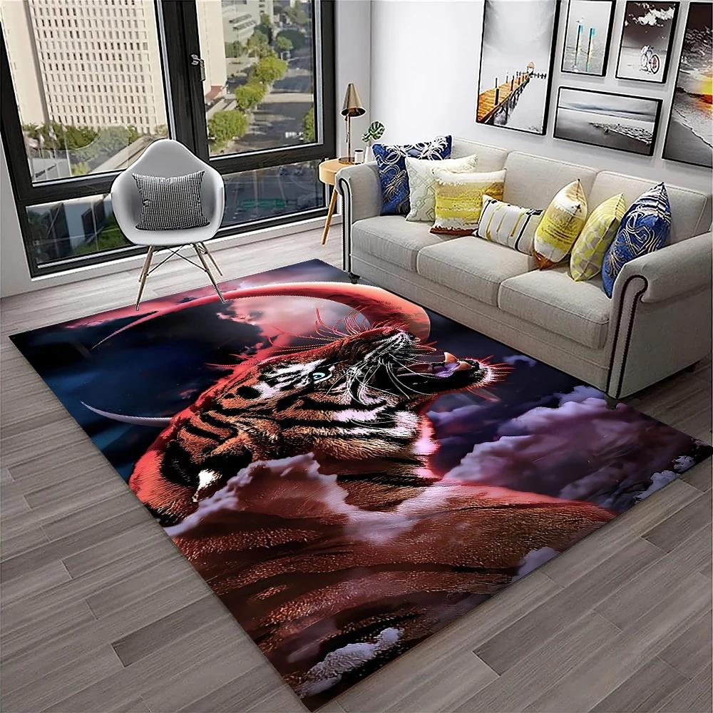 Tappeto Animale Tigre dei Sogni 3D Cartoon per Casa Soggiorno Camera da Letto Divano Zerbino Decorazione, Tappeto per Area Giochi Bambini Tappetino Antiscivolo
