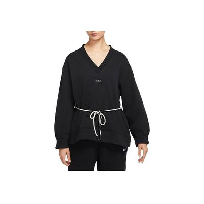 Sportswear Solid Color V-Neck Casual American Loose Sweatshirt Women Sweatshirt Black DM6156-010