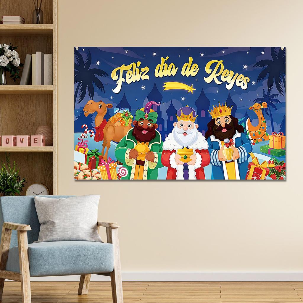 Happy Three Kings Day Banner 6x5ft Seasonal Decor Photo Booth Festive Backdrop For Party Hosts Photographers Church Christmas