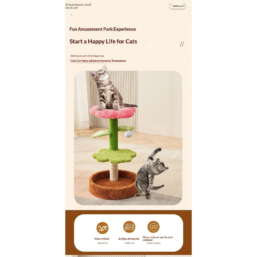 Small Flower Cat Tree with Sisal Scratch Board and Cat Bed, Space-Saving Cat Tower for Indoor Cats, Pet Decor