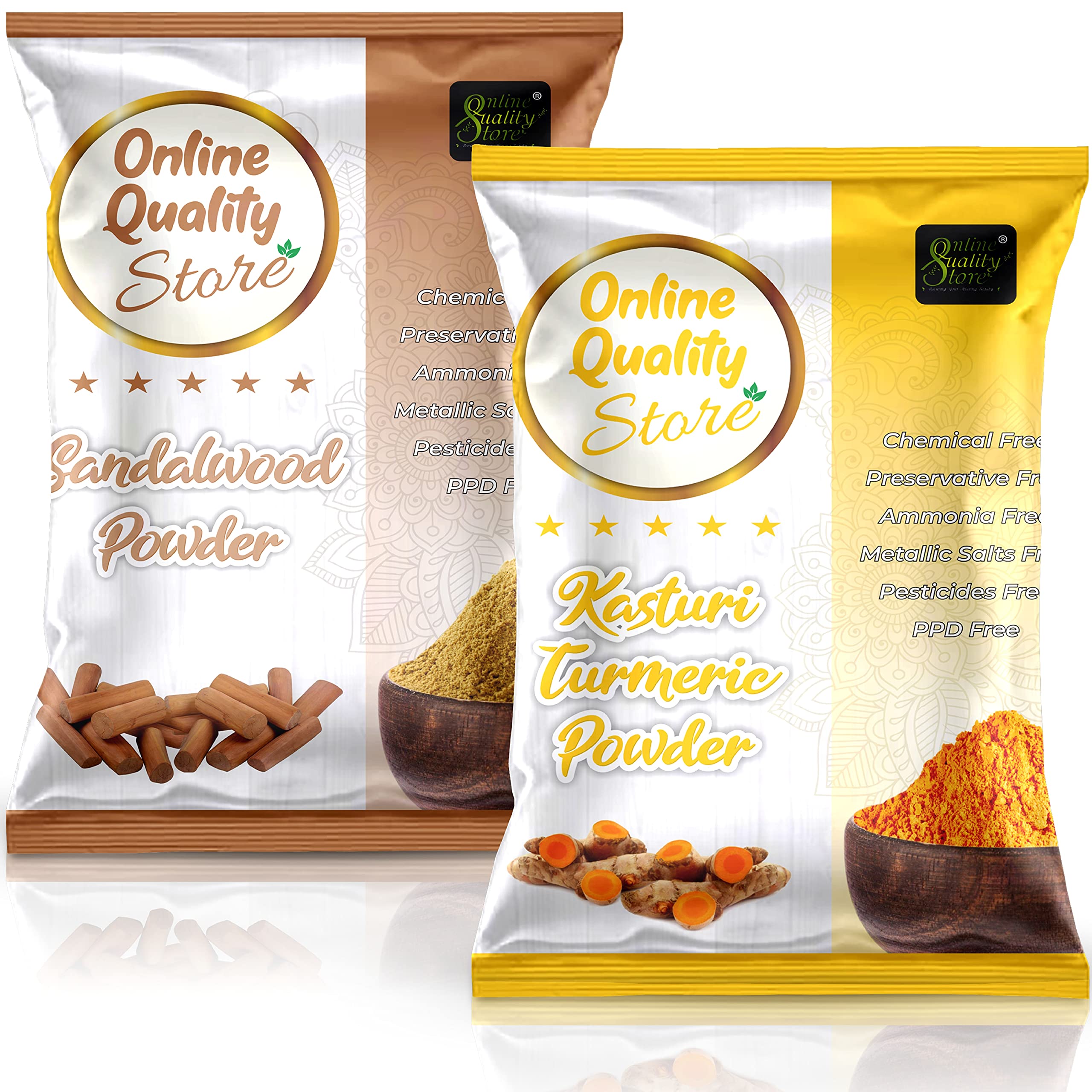 Online Quality Store Kasturi Turmeric Powder for Face + Natural Sandalwood | Haldi, Wild Turmeric, Manjal | Chandan for Skin (Pack of 2, 100g eac