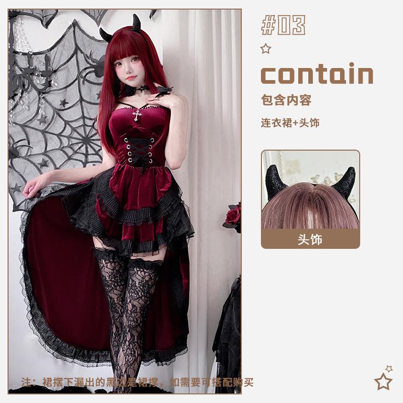 Dark Gothic Halloween Costume Ladies Dress Dovetail Witch Vampire Bride Show Costume