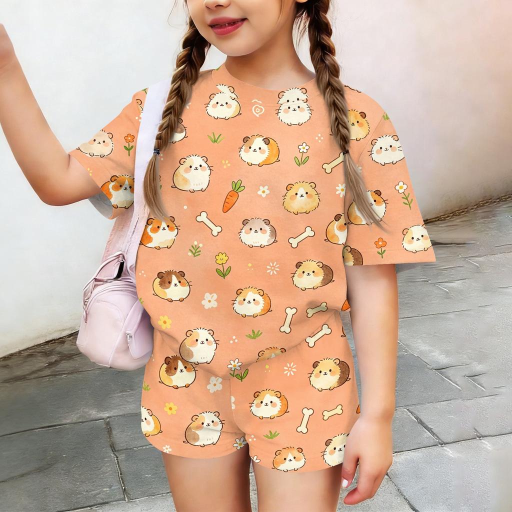 Kids Casual Short Sleeve Top and Shorts Set Animal Print Lightweight Soft Fabric Comfortable Fit Summer Outfit for Boys Girls