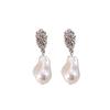 Geometric Silver Needle Pearl Earrings - Baroque Dangle Design for Women