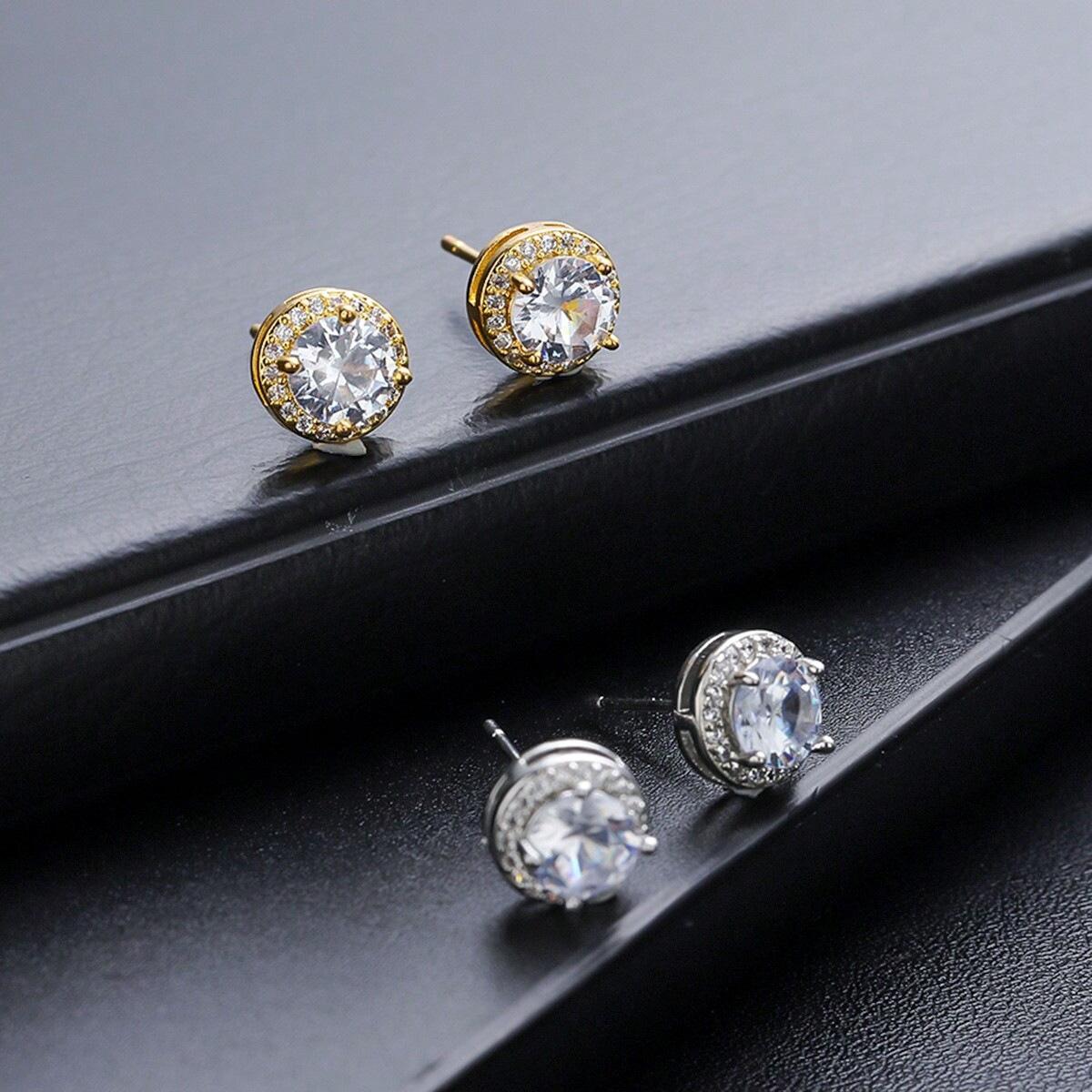 

Hip Hop Copper with Zirconia Personalised Couple Earrings 10mm round gold 1 pair