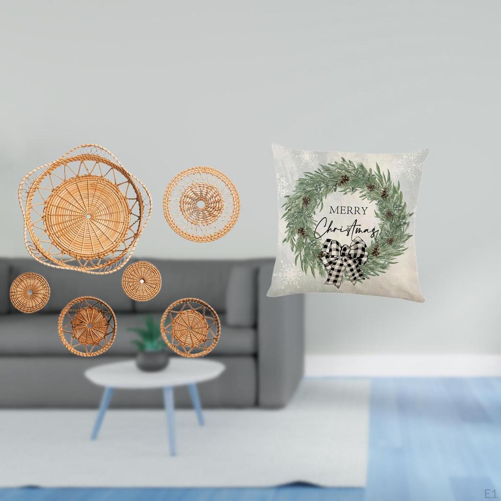Rattan Woven Wall Art And Christmas Pillow Cover Decorative Ornaments for Tea Room Hallway Bedroom
