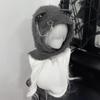 New Harajuku Japanese Cat Ear Hat Cross Chain Leather with Scarf Women Y2K Punk Knitted Caps Buckle Warm Ear Flap Hat
