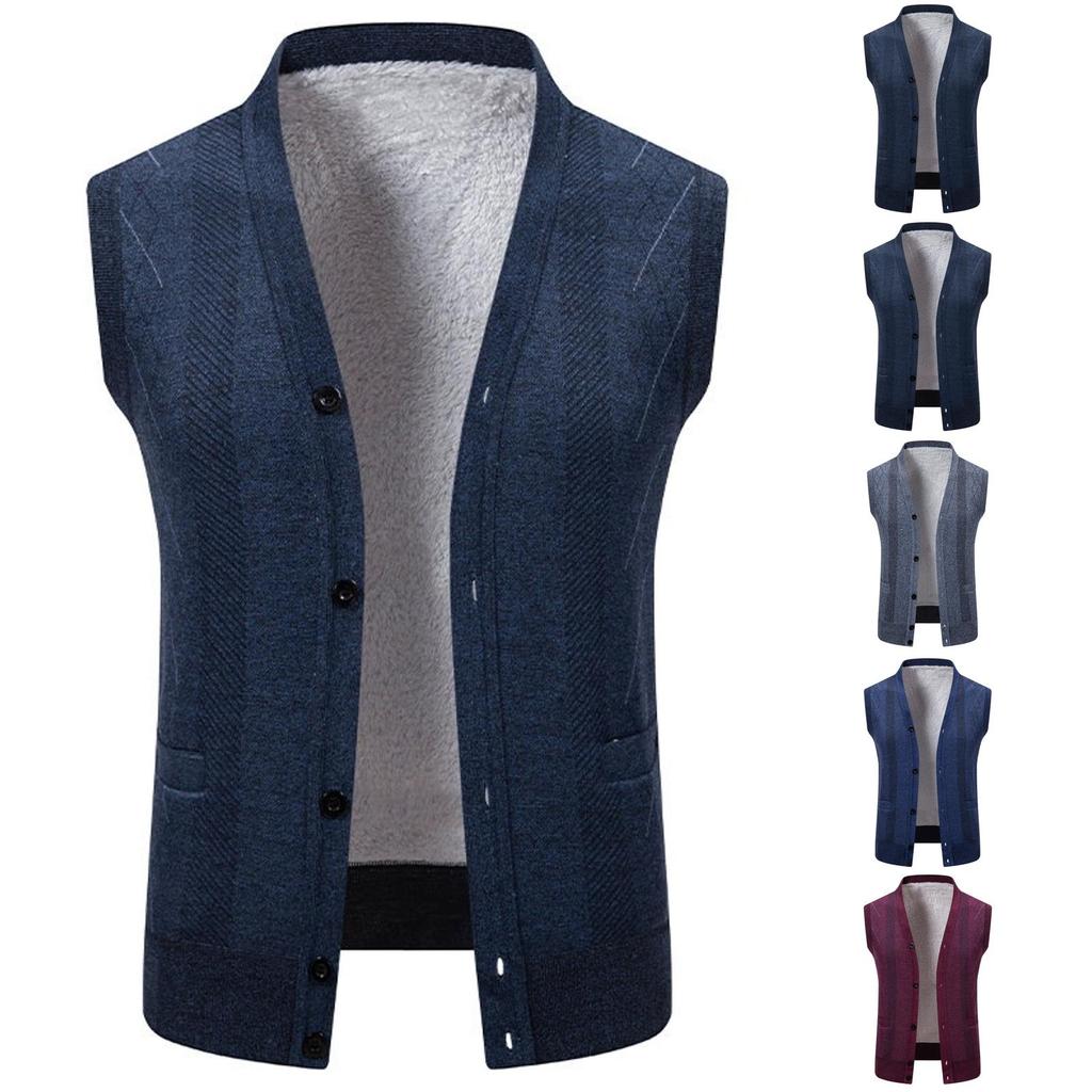 Men's Cardigan Sweater Vest Sleeveless Knit Top Slim Fit Warm Layering for Fall and Winter