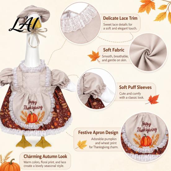 Dekorative Gänse-Kleidung für den Eingang Thanksgiving Veranda Outfits 23" Statue Herbst Ahornblatt Stoffkleid Schürzen-Set Kürbis-Kleidung Herbst