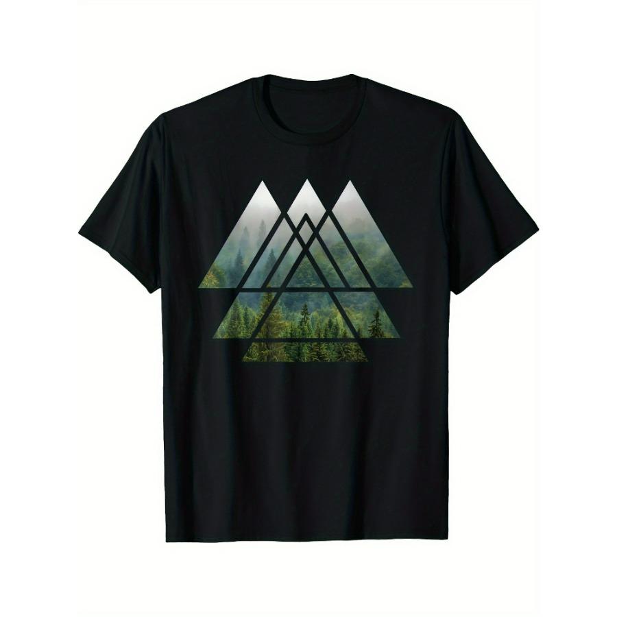 Sacred Geometry Triangles - Misty Forest-100% cotton O-neck short sleeve casual printed Men s T-Shir. 4XL